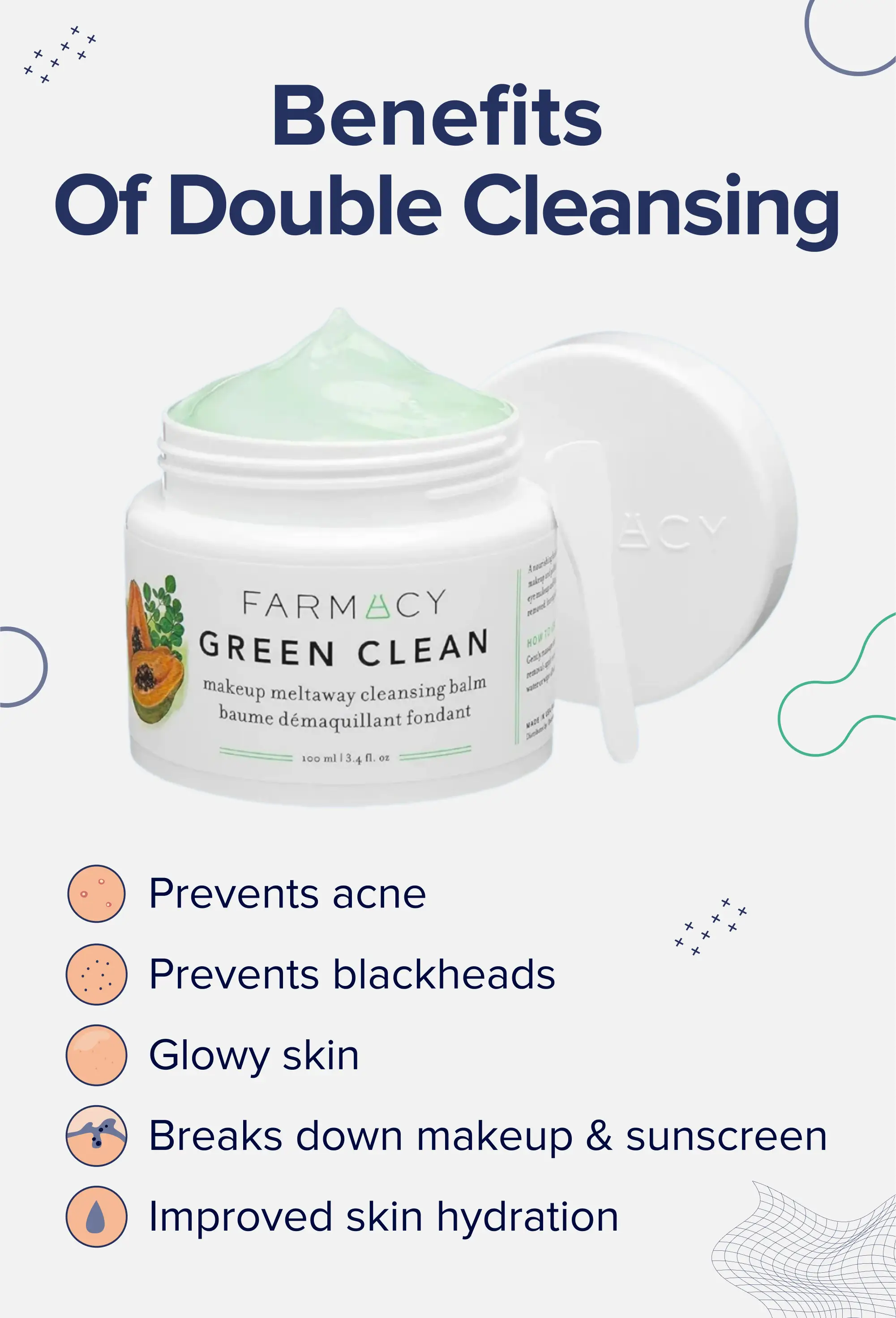 An infographic listing the benefits of Double Cleansing.